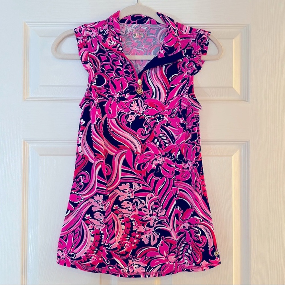 Lilly Pulitzer Luxletic Larissa Ruffle Half Zip Flirty Fins and Feathers
